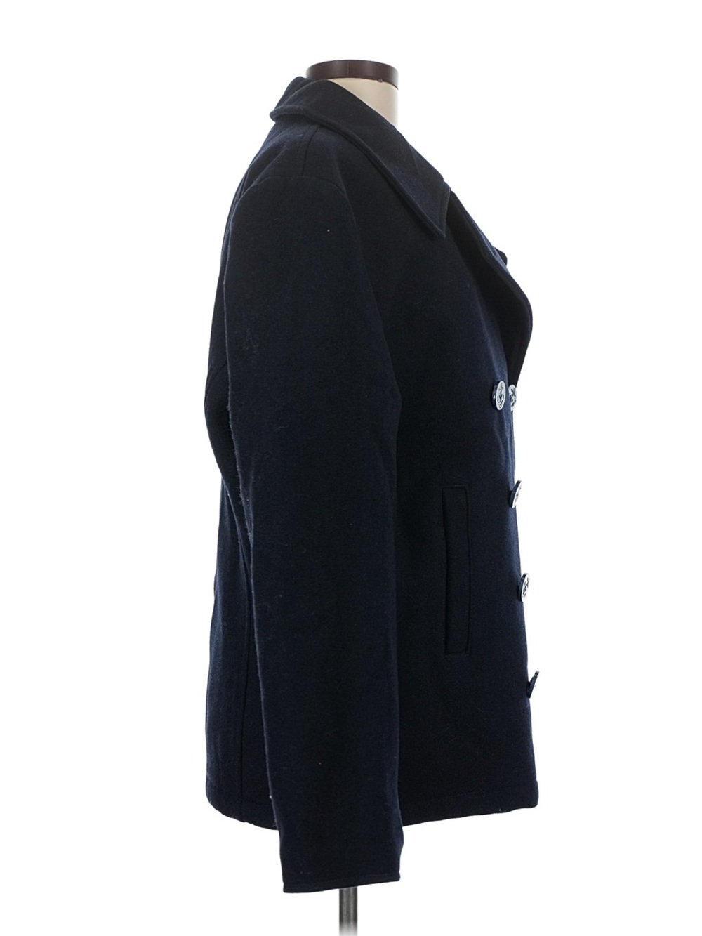 Men’s Navy Wool Pea Coat Double Breasted Military Winter Jacket Medium Classic - Picture 4 of 13